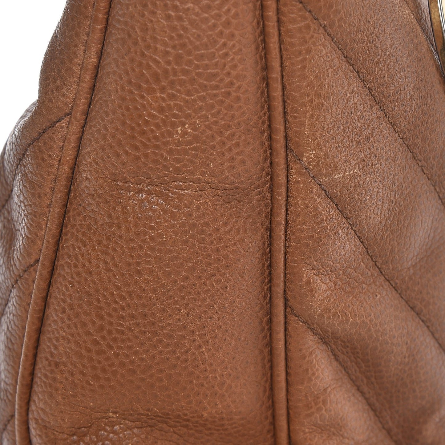 Caviar Chevron Quilted Hobo Beige