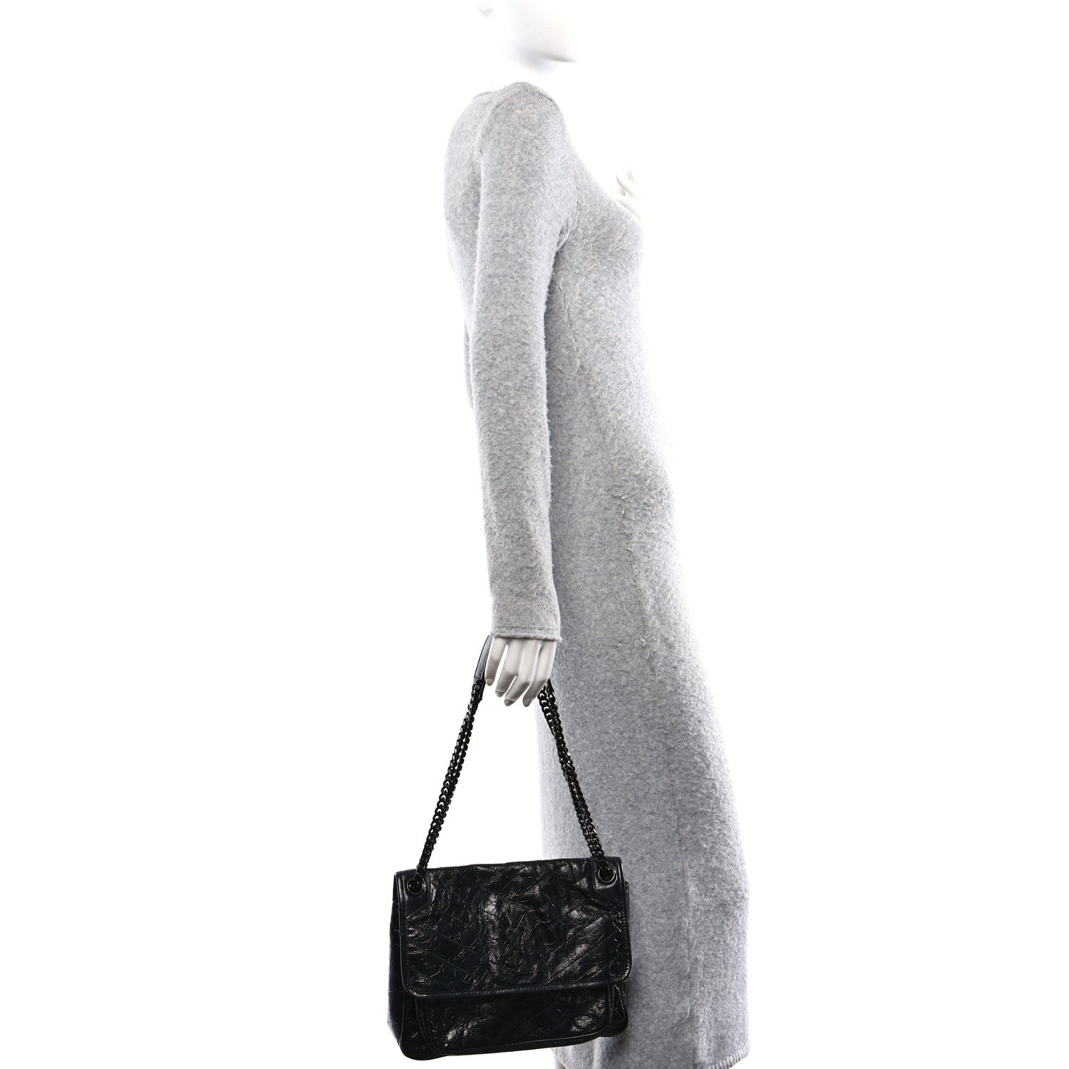 Saint Laurent Crinkled Calfskin Matelasse Monogram Medium Niki Chain Satchel Black 2 of 11