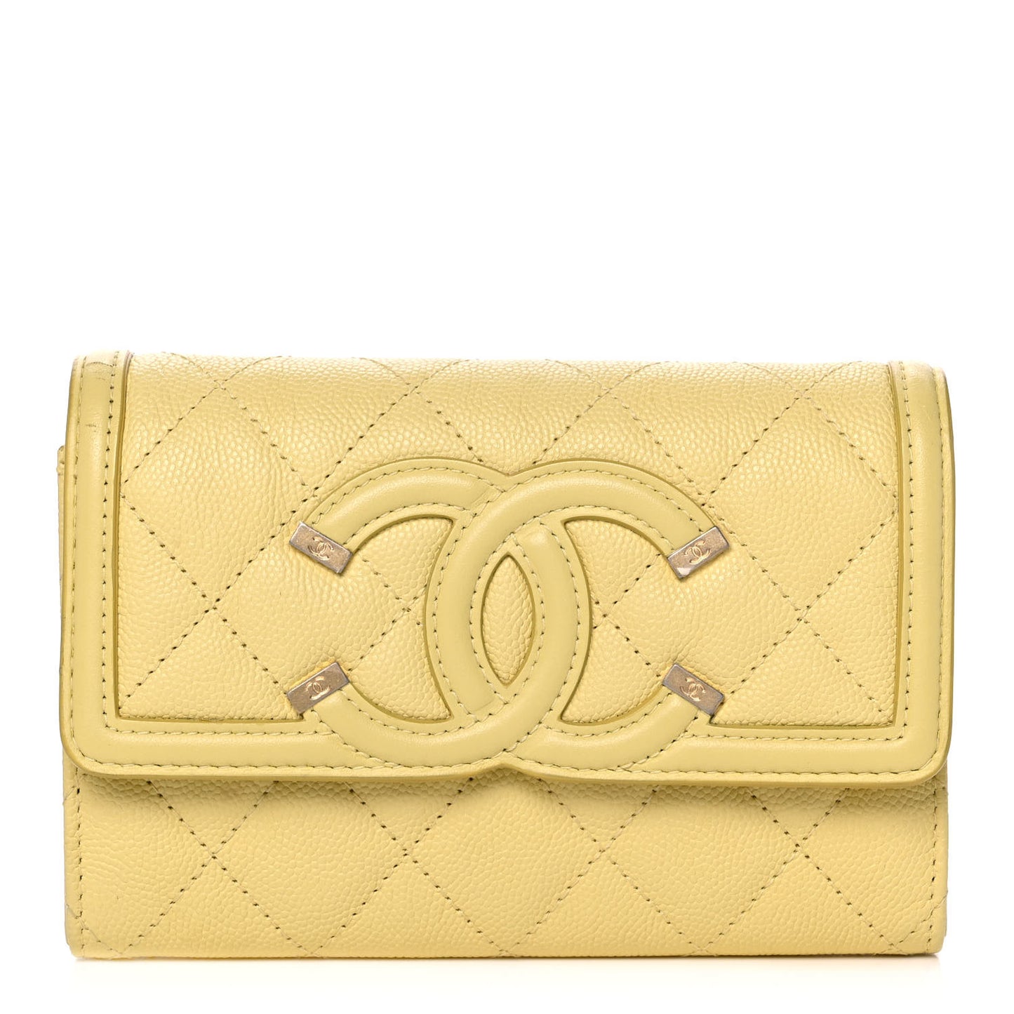Caviar Quilted Medium Filigree Flap Wallet Yellow