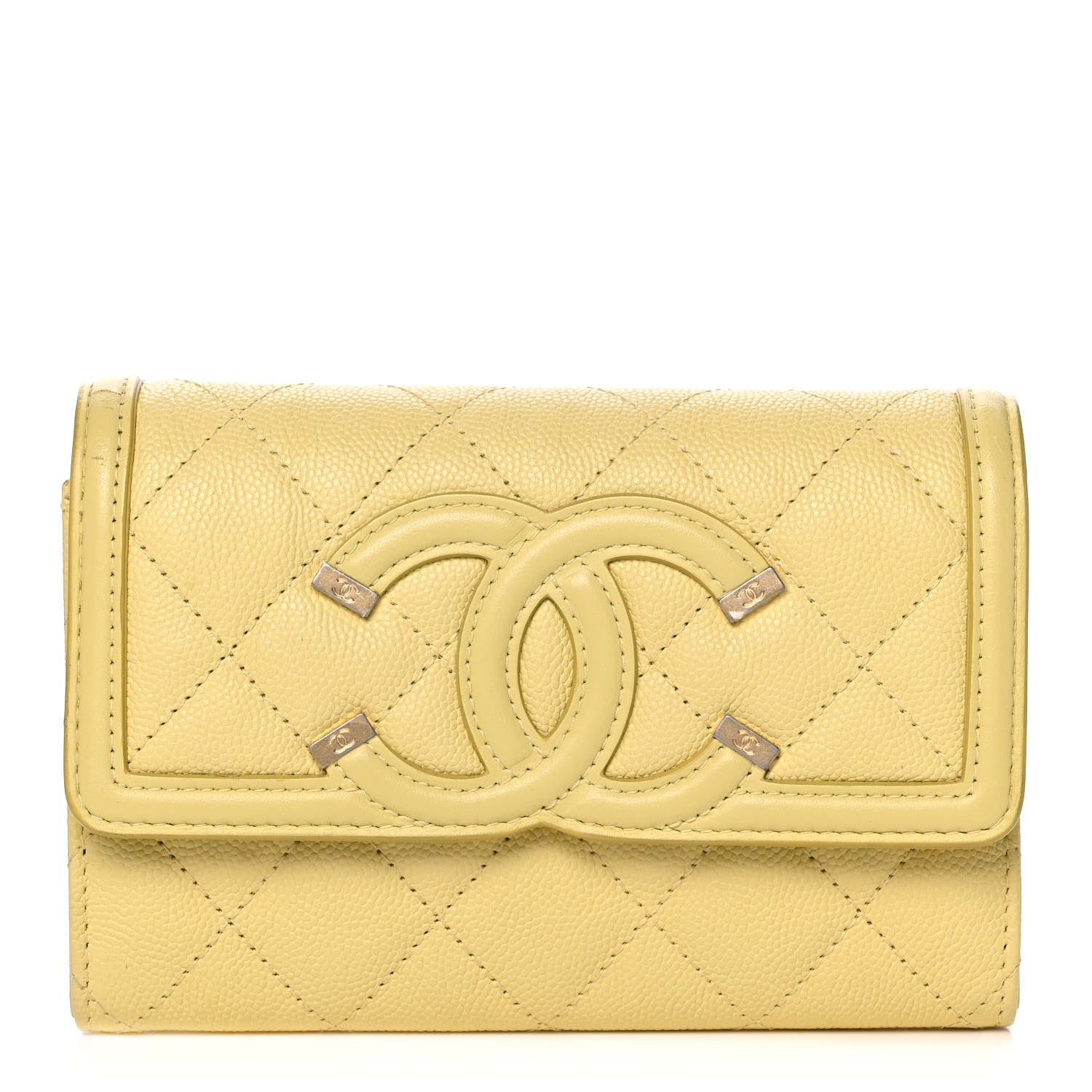 Chanel Caviar Quilted Medium Filigree Flap Wallet Yellow 1 of 14