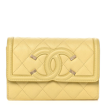 Chanel Caviar Quilted Medium Filigree Flap Wallet Yellow 1 of 14