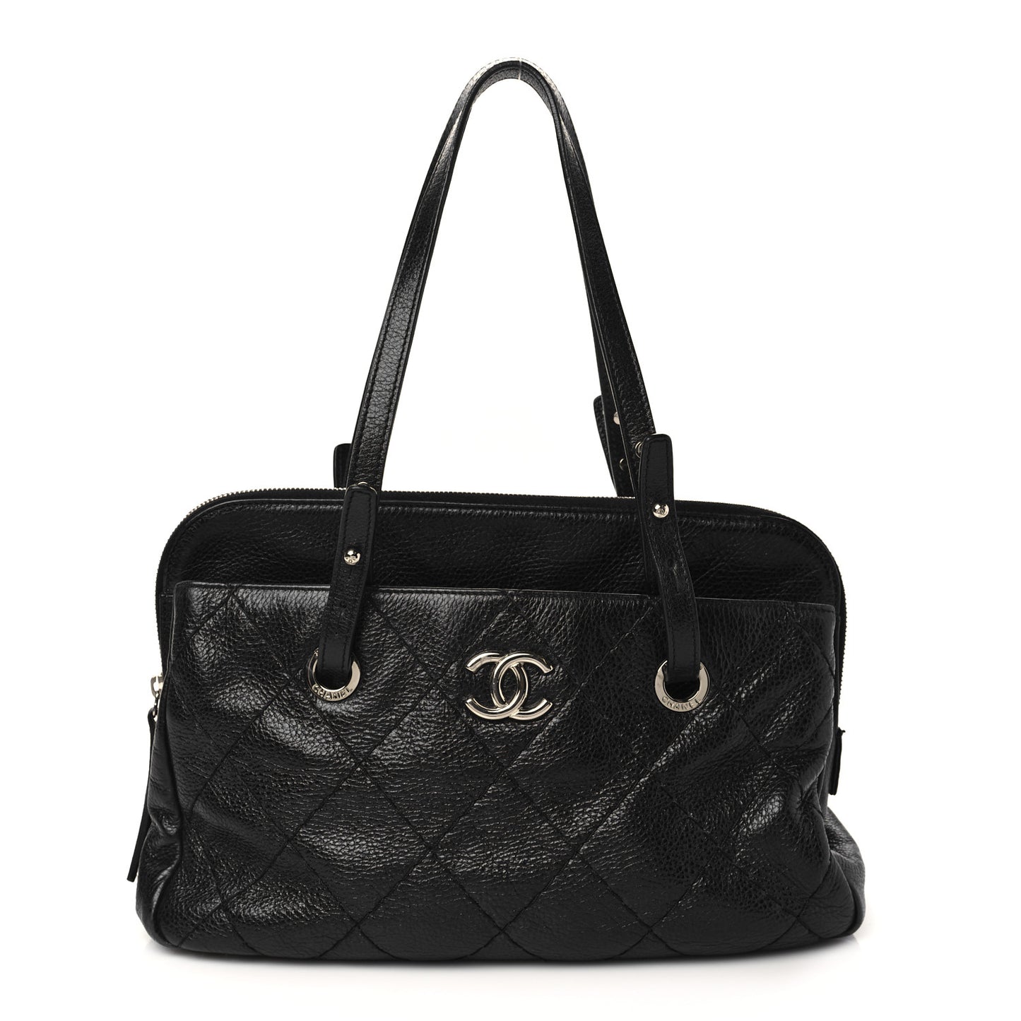Glazed Calfskin On the Road Zip Tote Black