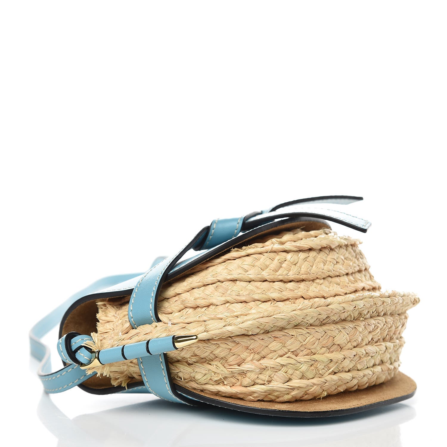 Loewe Calfskin Raffia Mini Gate Crossbody Bag Light Blue Natural 4 of 8