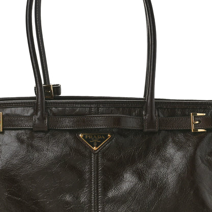 Prada Shiny Nappa Large Shoulder Bag Dark Brown 7 of 9