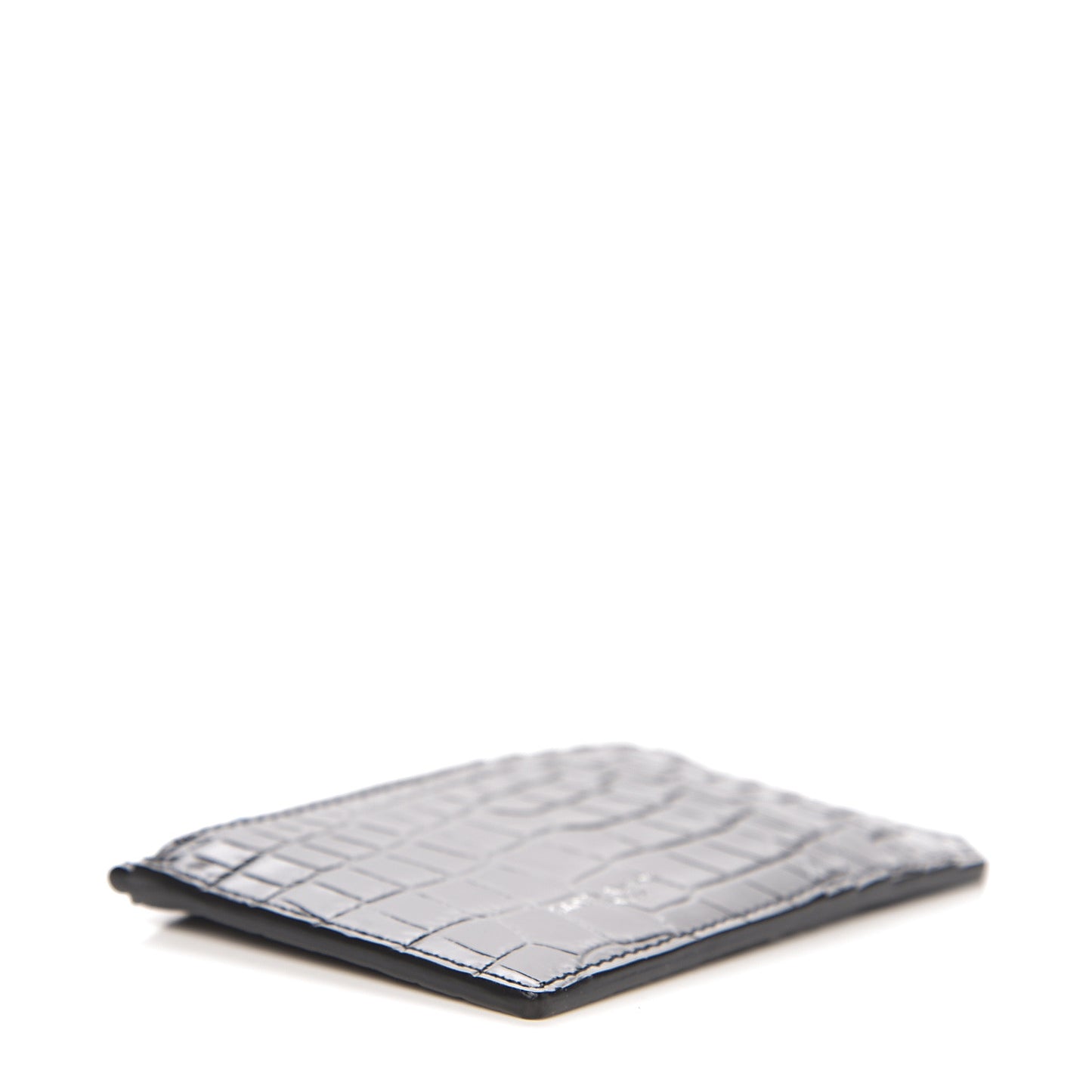 Calfskin Crocodile Embossed 5 Fragments Zip Card Holder Black