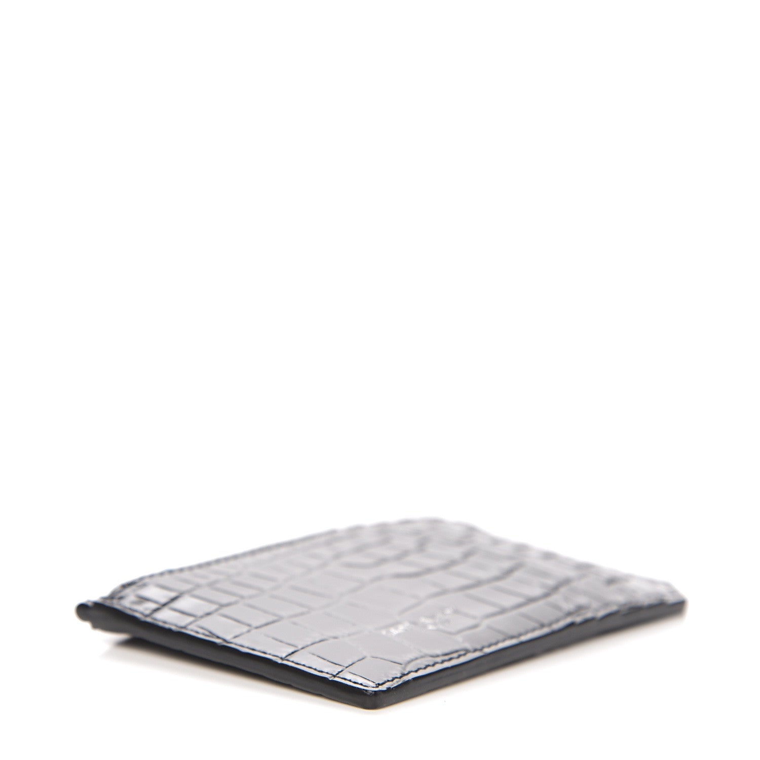 Saint Laurent Calfskin Crocodile Embossed 5 Fragments Zip Card Holder Black 3 of 6