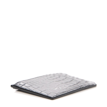 Saint Laurent Calfskin Crocodile Embossed 5 Fragments Zip Card Holder Black 3 of 6