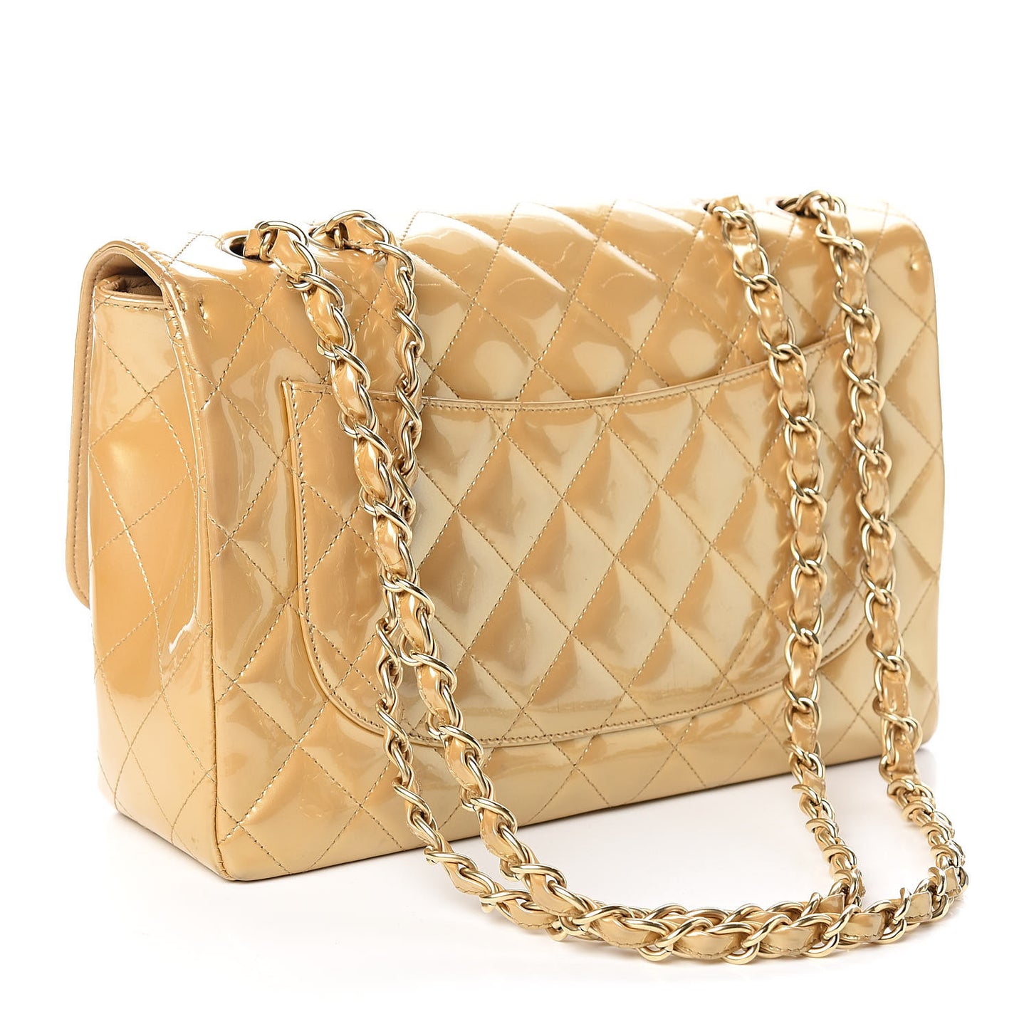 Patent Quilted Jumbo Single Flap Beige