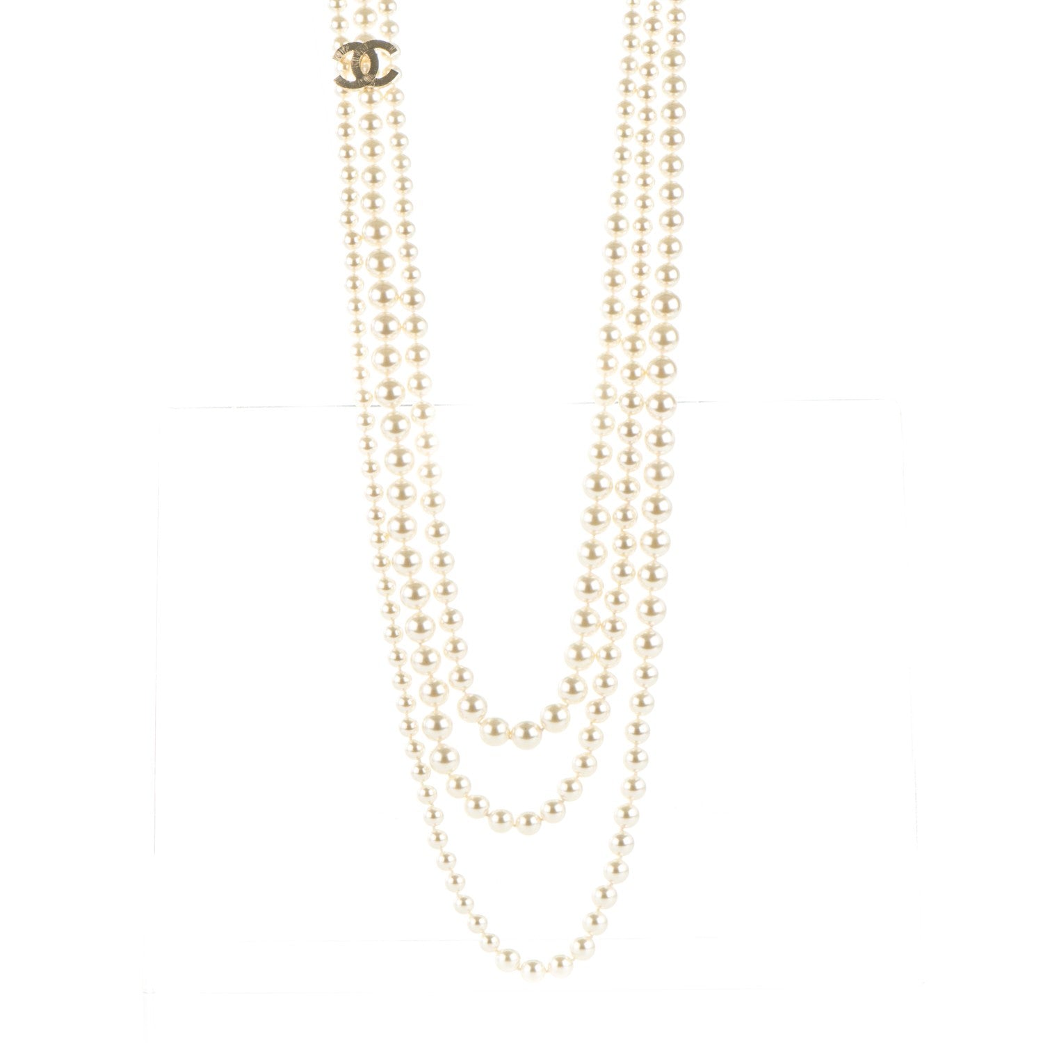 Chanel Pearl CC Multi Strand Long Necklace Light Gold 1 of 6