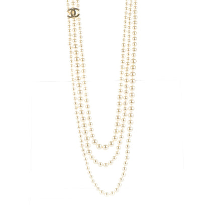 Chanel Pearl CC Multi Strand Long Necklace Light Gold 1 of 6