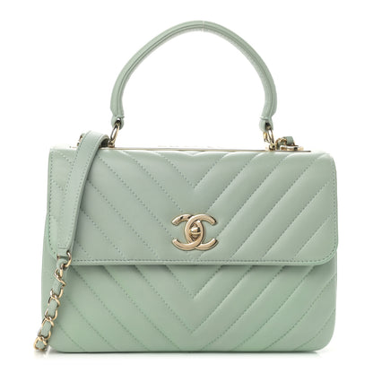 Chanel Lambskin Chevron Quilted Small Trendy CC Dual Handle Flap Bag Light Green 1 of 10