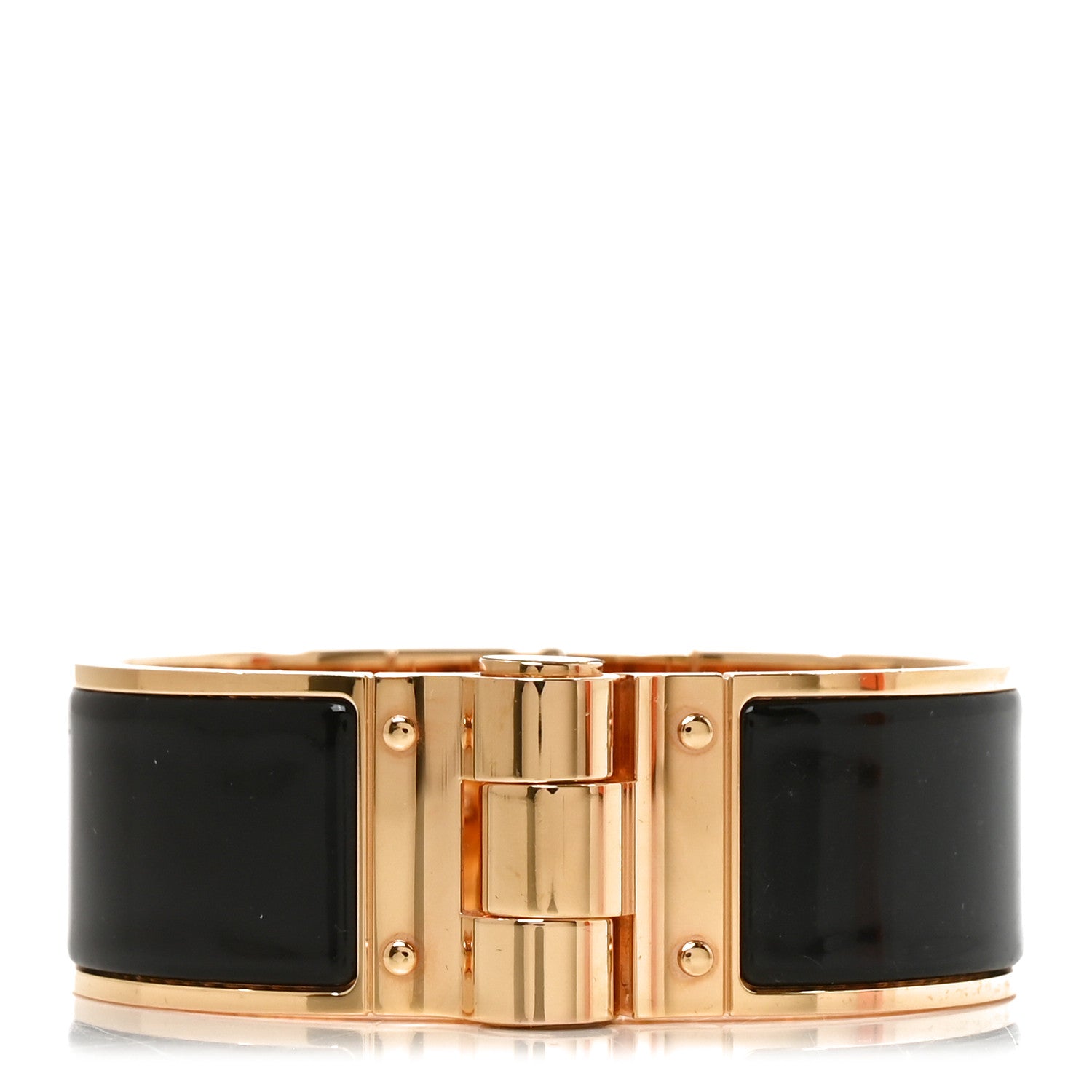 Hermes Enamel Charniere Uni Wide Hinged Bracelet M Black 1 of 5