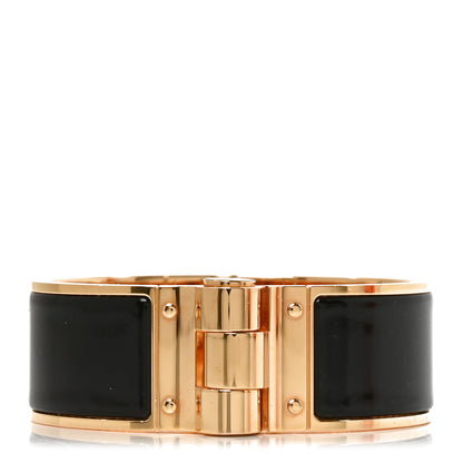 Hermes Enamel Charniere Uni Wide Hinged Bracelet M Black 1 of 5