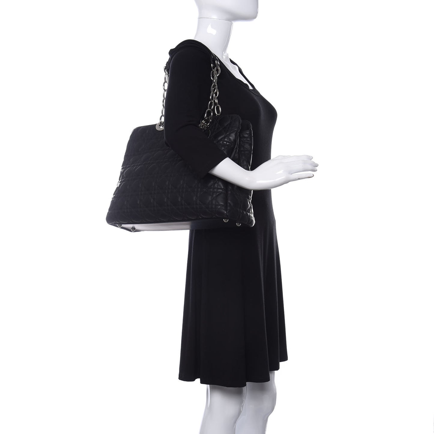 Glazed Calfskin Cannage Large Dior Soft Shopping Tote Black