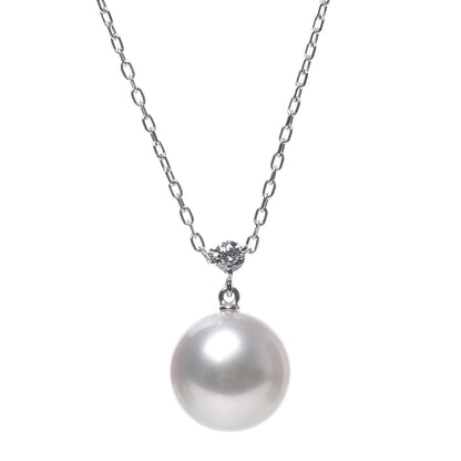 Mikimoto 18K White Gold Diamond Akoya Pearl 12mm Pendant Necklace 4 of 6