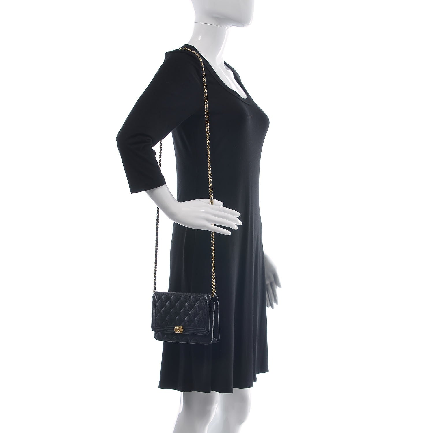 Chanel Caviar Quilted Boy Wallet On Chain WOC Black 2 of 10