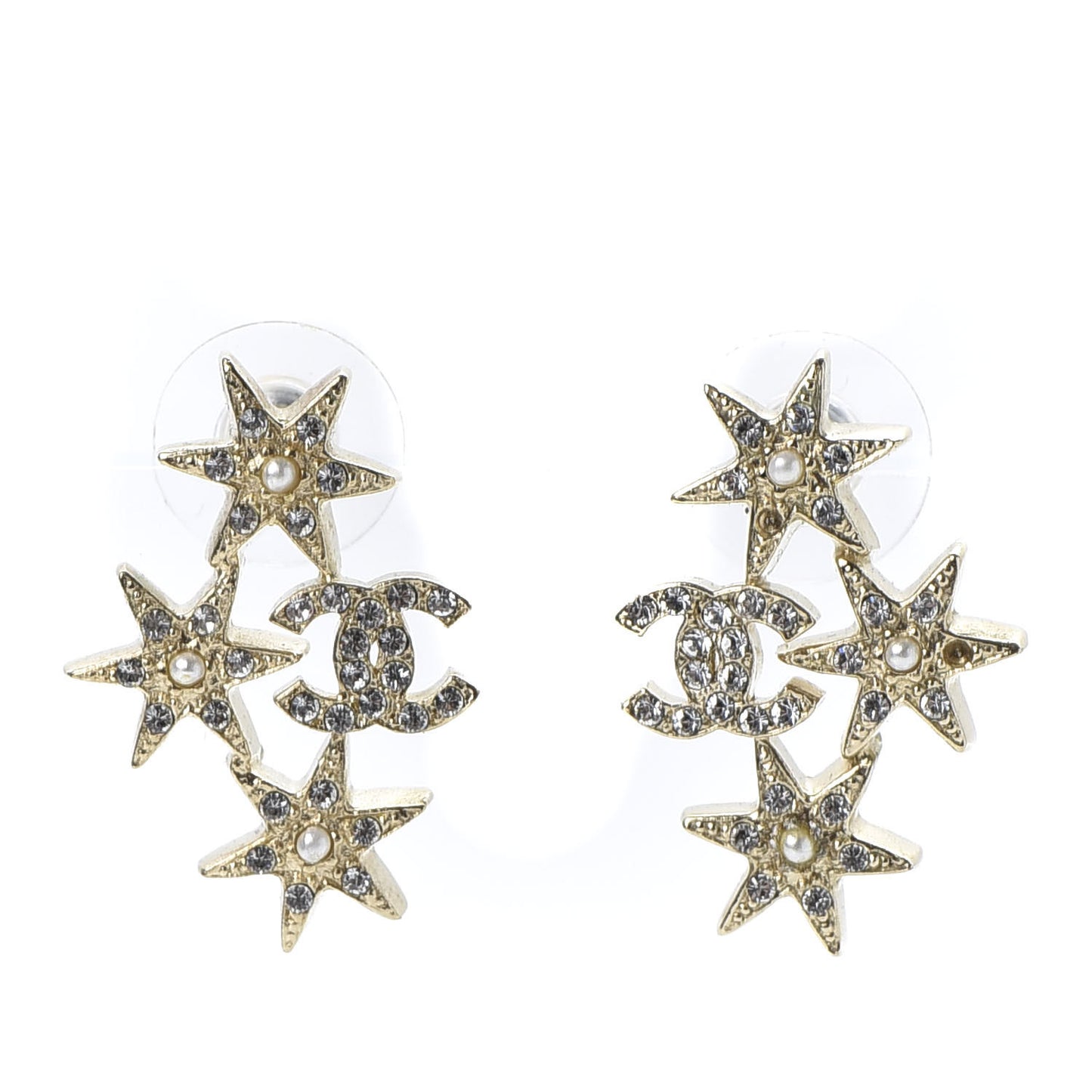Crystal Pearl CC Star Earrings Gold