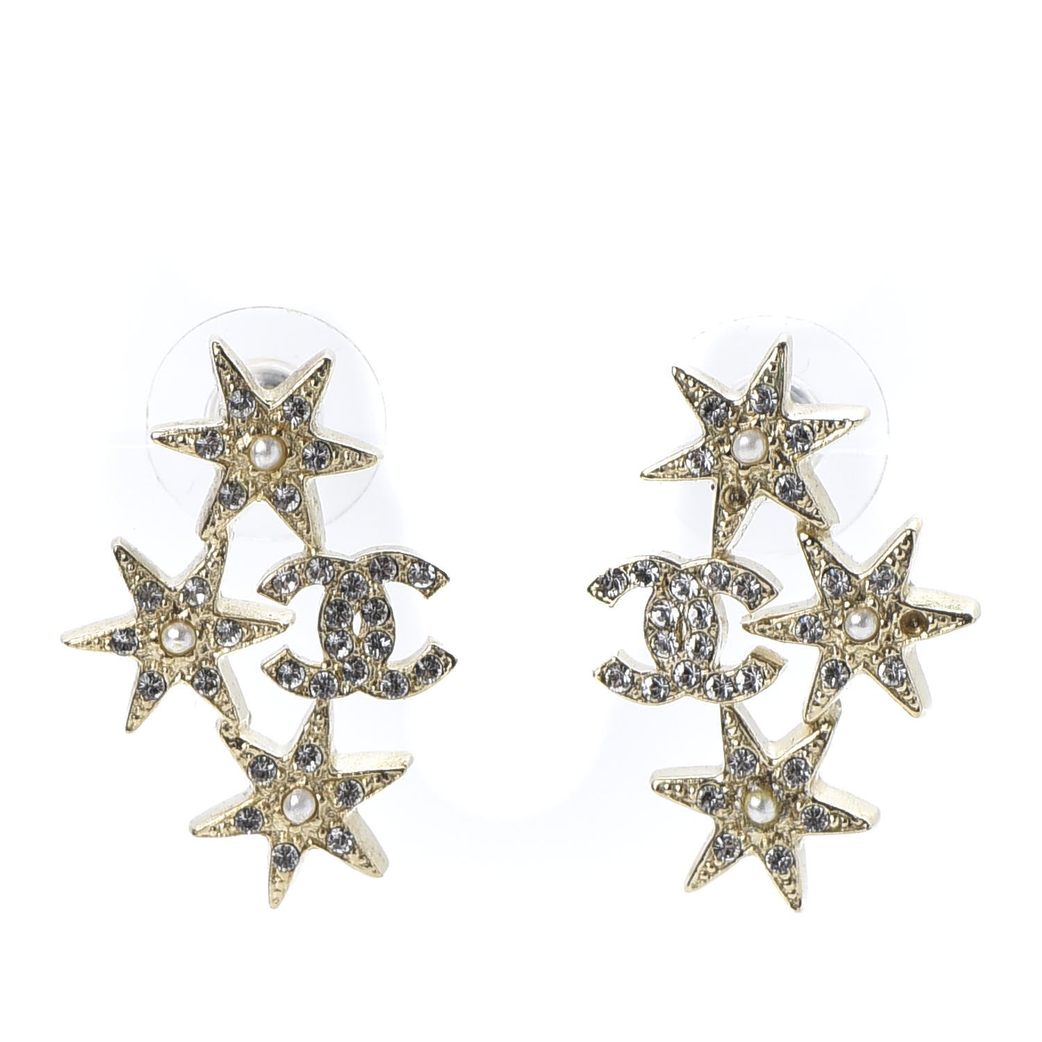 Chanel Crystal Pearl CC Star Earrings Gold 1 of 6