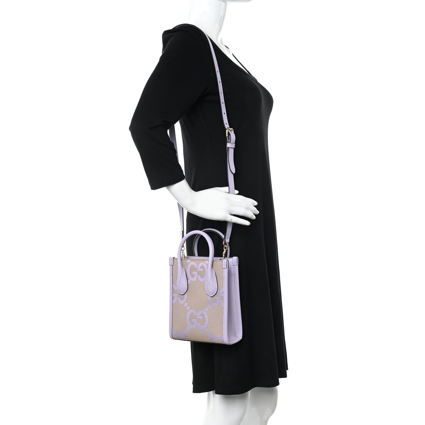 Monogram Jumbo GG Textured Dollar Calfskin Mini Tote Bag Beige Lapis