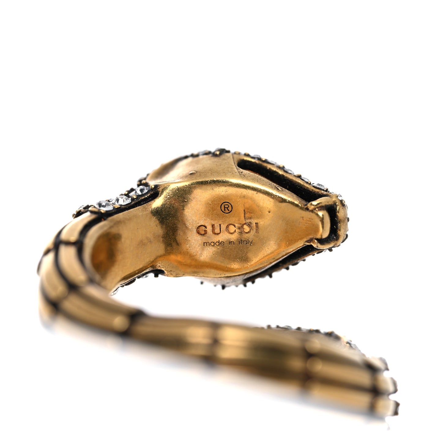 Metal Crystal Snake Ring M White Gold