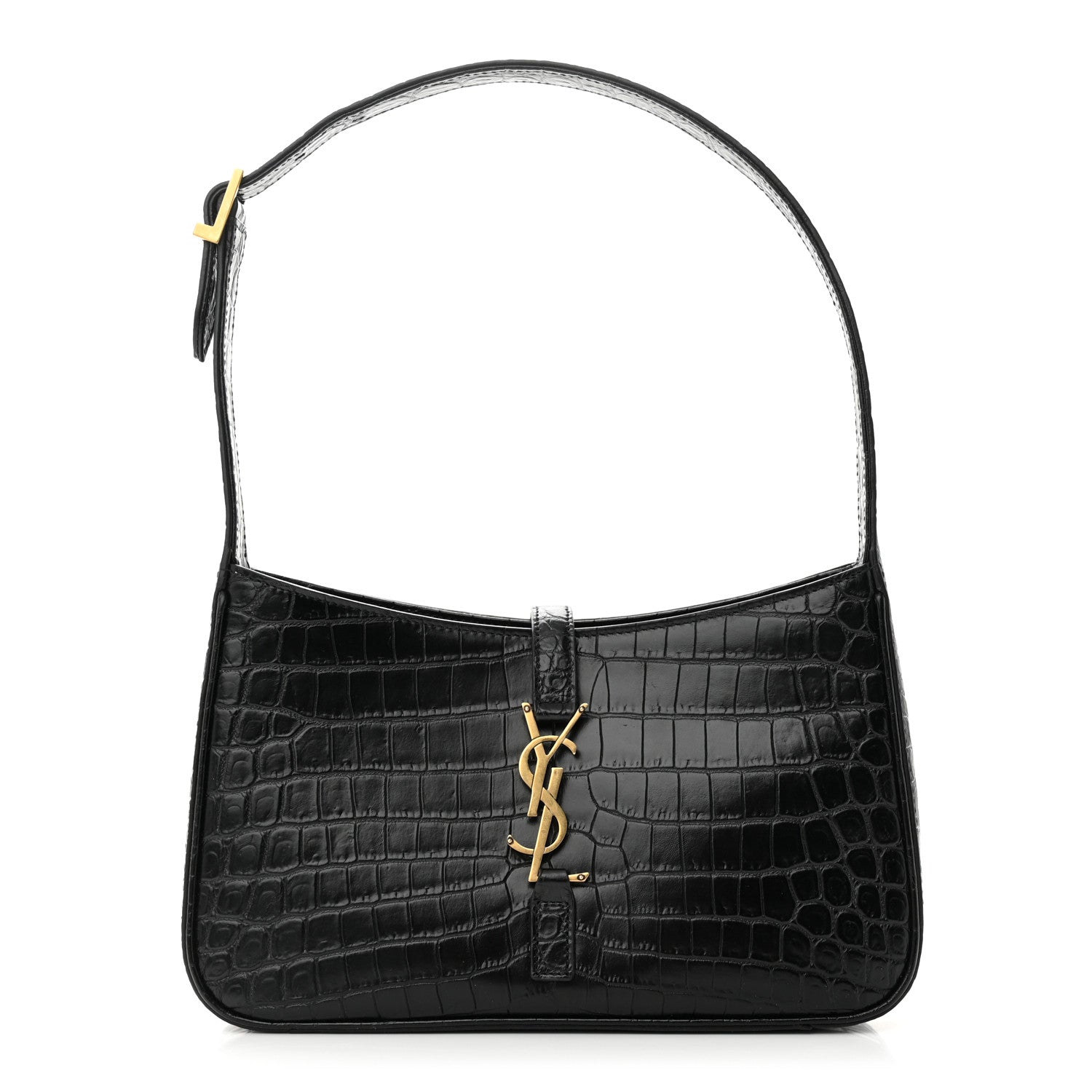 Saint Laurent Calfskin Crocodile Embossed LE 5 A 7 Hobo Black 1 of 9