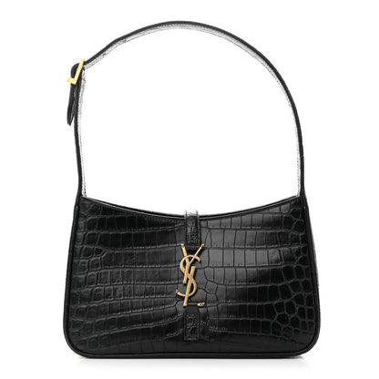 Saint Laurent Calfskin Crocodile Embossed LE 5 A 7 Hobo Black 1 of 9