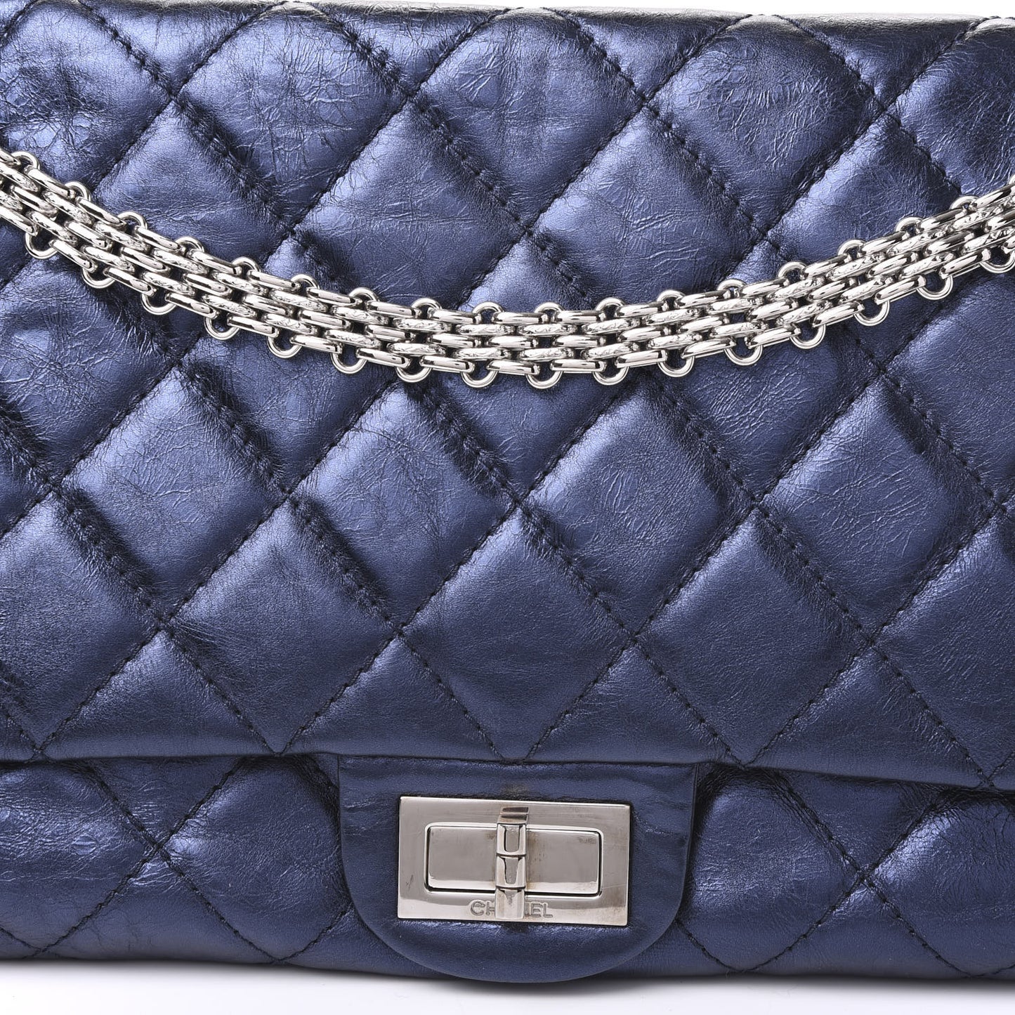 Metallic Aged Calfskin Quilted 2.55 Reissue 228 Flap Blue