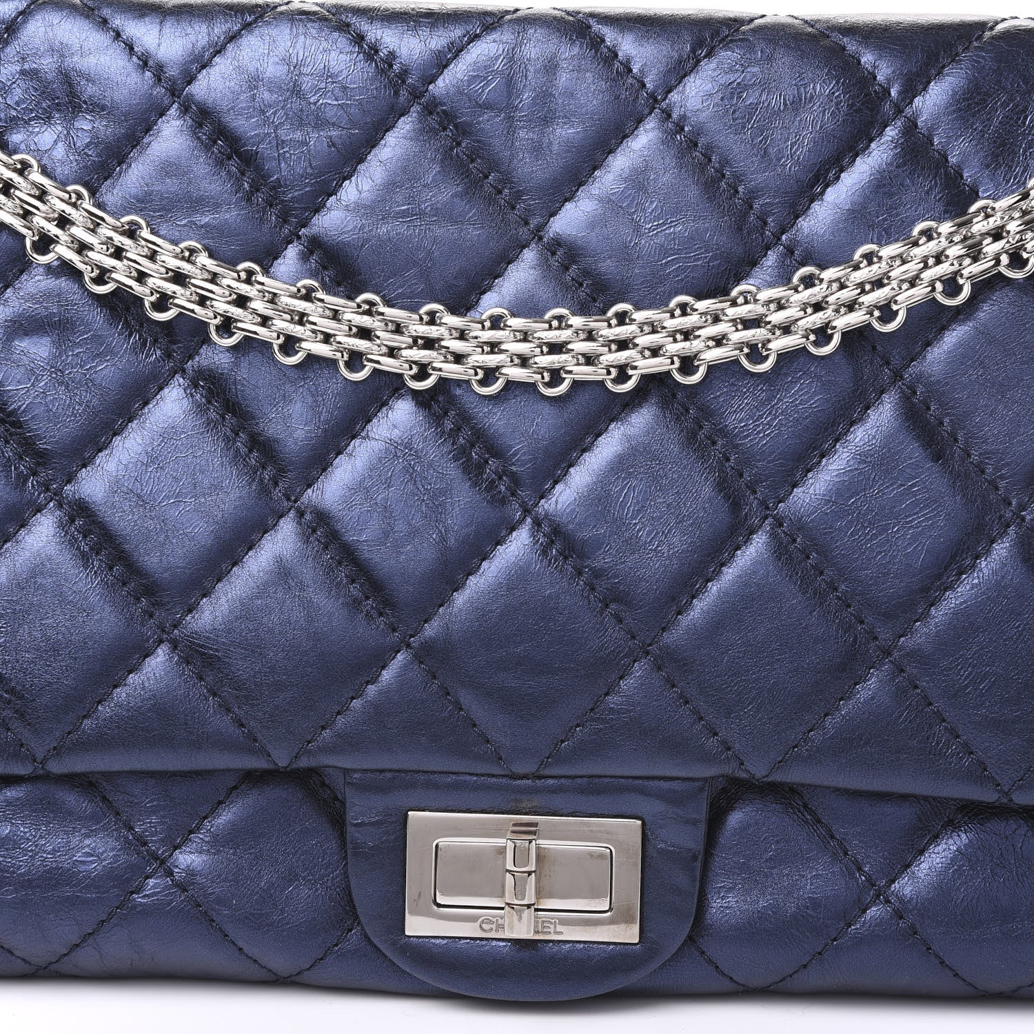 Chanel Metallic Aged Calfskin Quilted 2.55 Reissue 228 Flap Blue 7 of 11