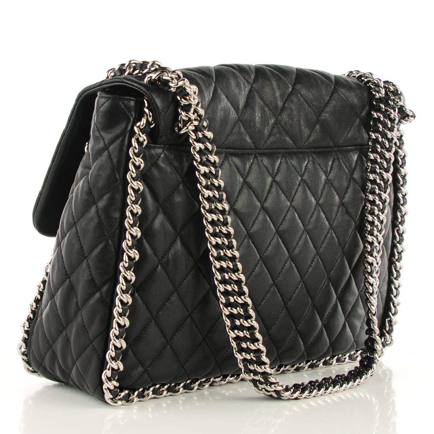 Crumpled Lambskin Chain Around Maxi Flap Black