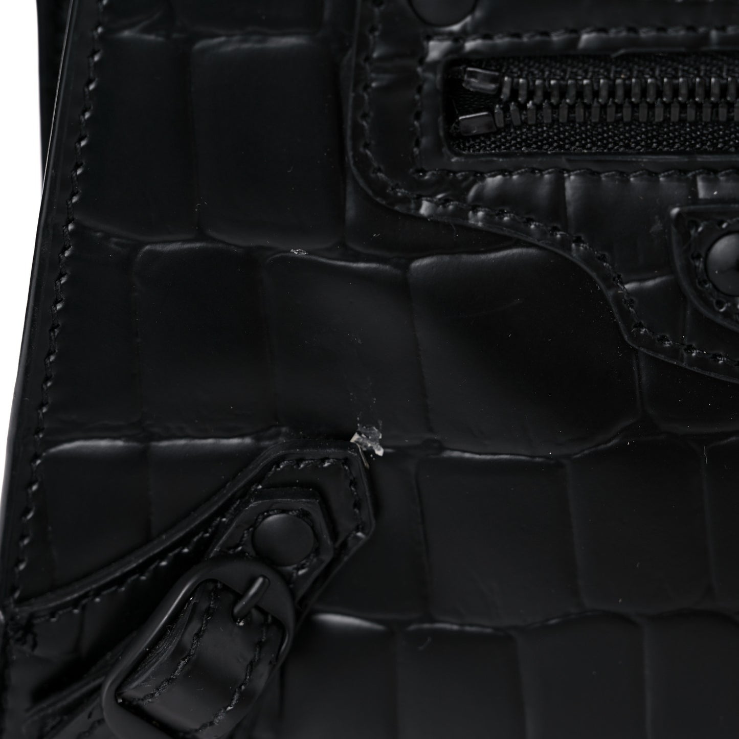 Semi Shiny Calfskin Crocodile Embossed Neo Classic Black Hardware Mini City Black