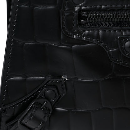 Balenciaga Semi Shiny Calfskin Crocodile Embossed Neo Classic Black Hardware Mini City Black 13 of 14