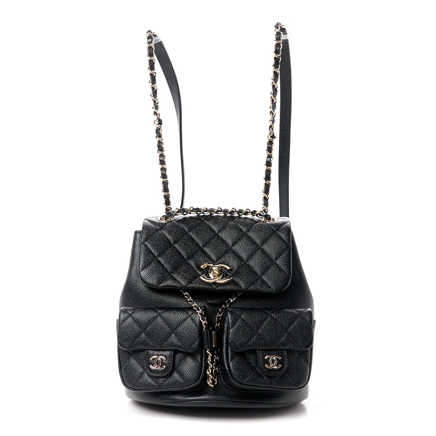 Chanel Shiny Caviar Quilted Medium Duma Pockets Drawstring Backpack Black 1 of 12