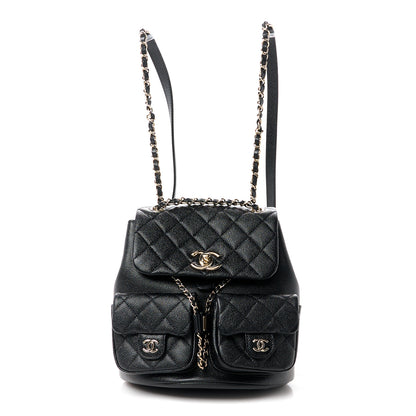 Chanel Shiny Caviar Quilted Medium Duma Pockets Drawstring Backpack Black 1 of 12