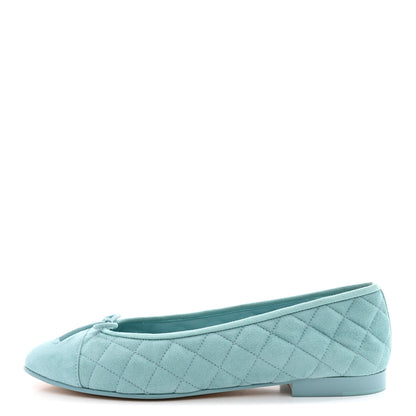 Chanel Suede Calfskin Quilted Cap Toe CC Ballerina Flats 41 Light Blue 1 of 11