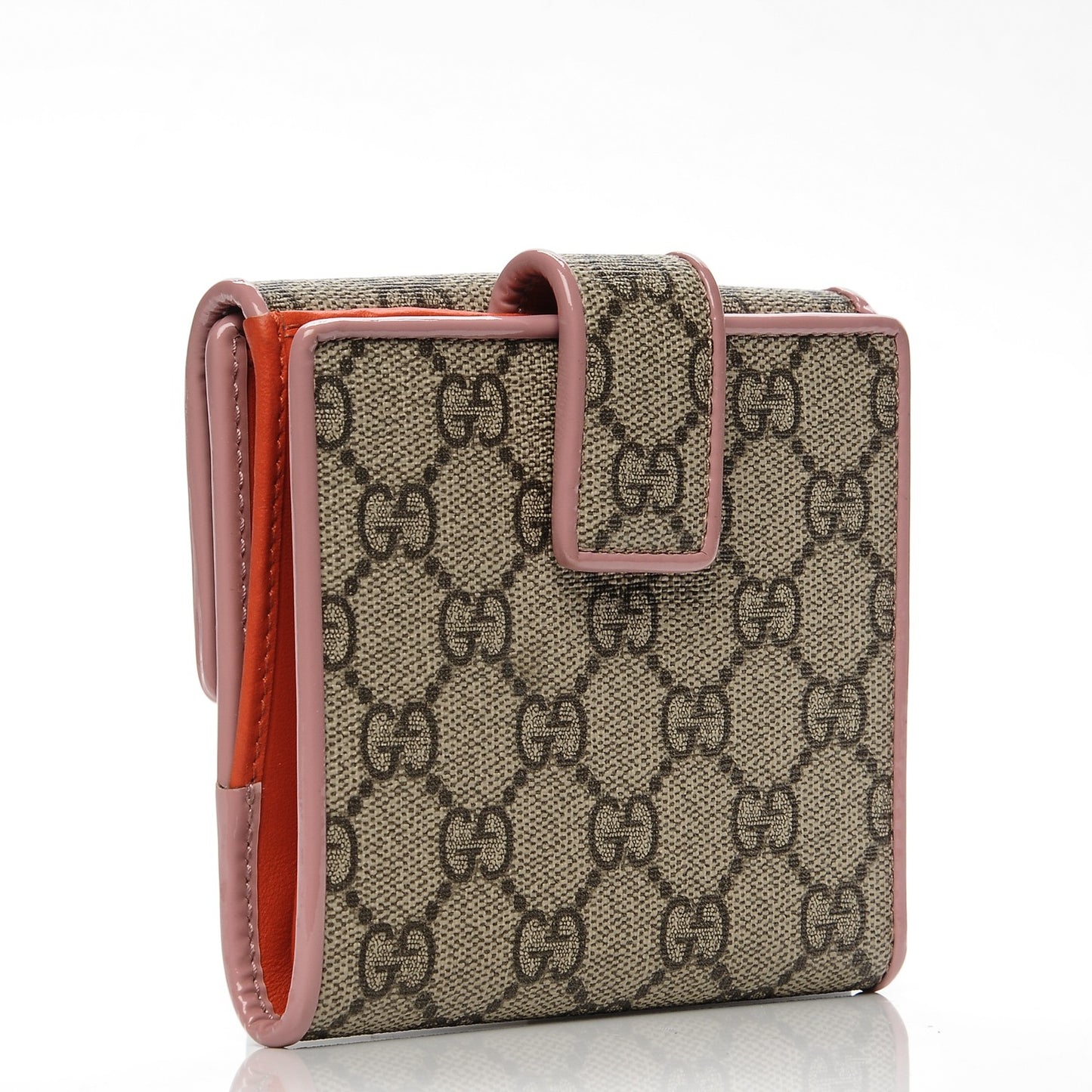 GG Supreme Monogram Bow French Flap Wallet Beige Carmine Rose New Rosette