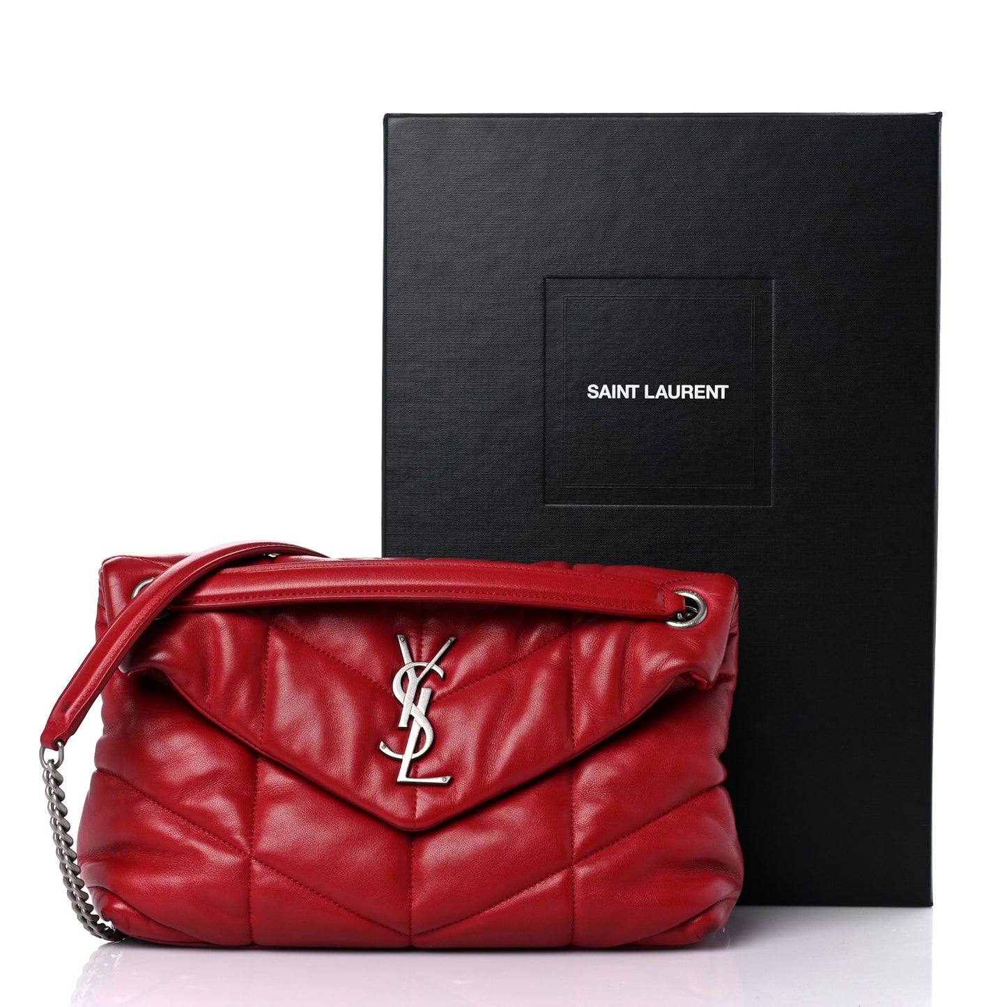 Lambskin Quilted Small Loulou Puffer Monogram Chain Satchel Red