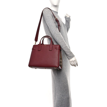 Burberry Grainy Calfskin House Check Medium Banner Tote Mahogany Red 3 of 9