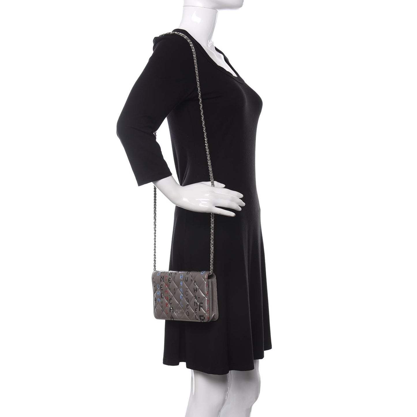 Metallic Lambskin Quilted Data Center Wallet On Chain WOC Silver