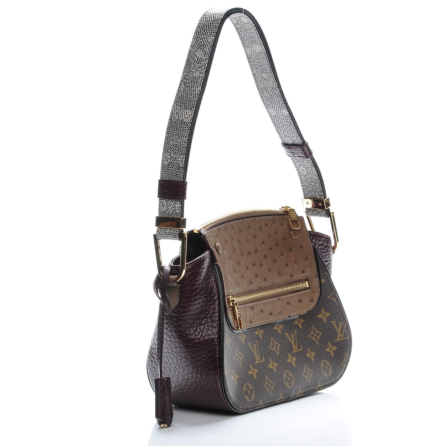 Ostrich Lizard Exotique Majestueux Shoulder Bag Bordeaux