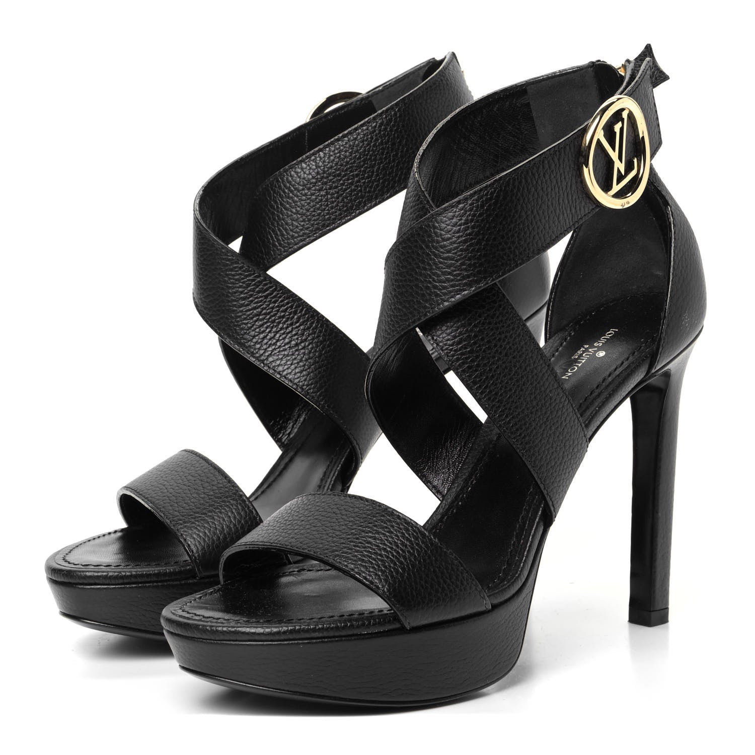 Louis Vuitton Grained Calfskin Horizon Platform Sandals 39 Black 2 of 9