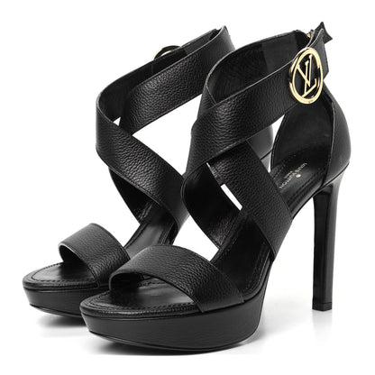 Louis Vuitton Grained Calfskin Horizon Platform Sandals 39 Black 2 of 9