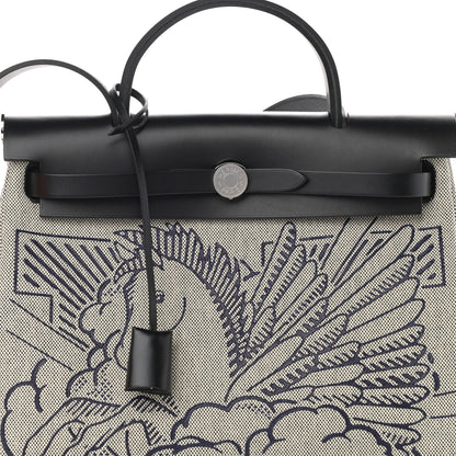 Hermes Vache Hunter Toile H Pegase Pop Herbag Zip Retourne 31 PM Bleu Indigo Ecru Black 9 of 13
