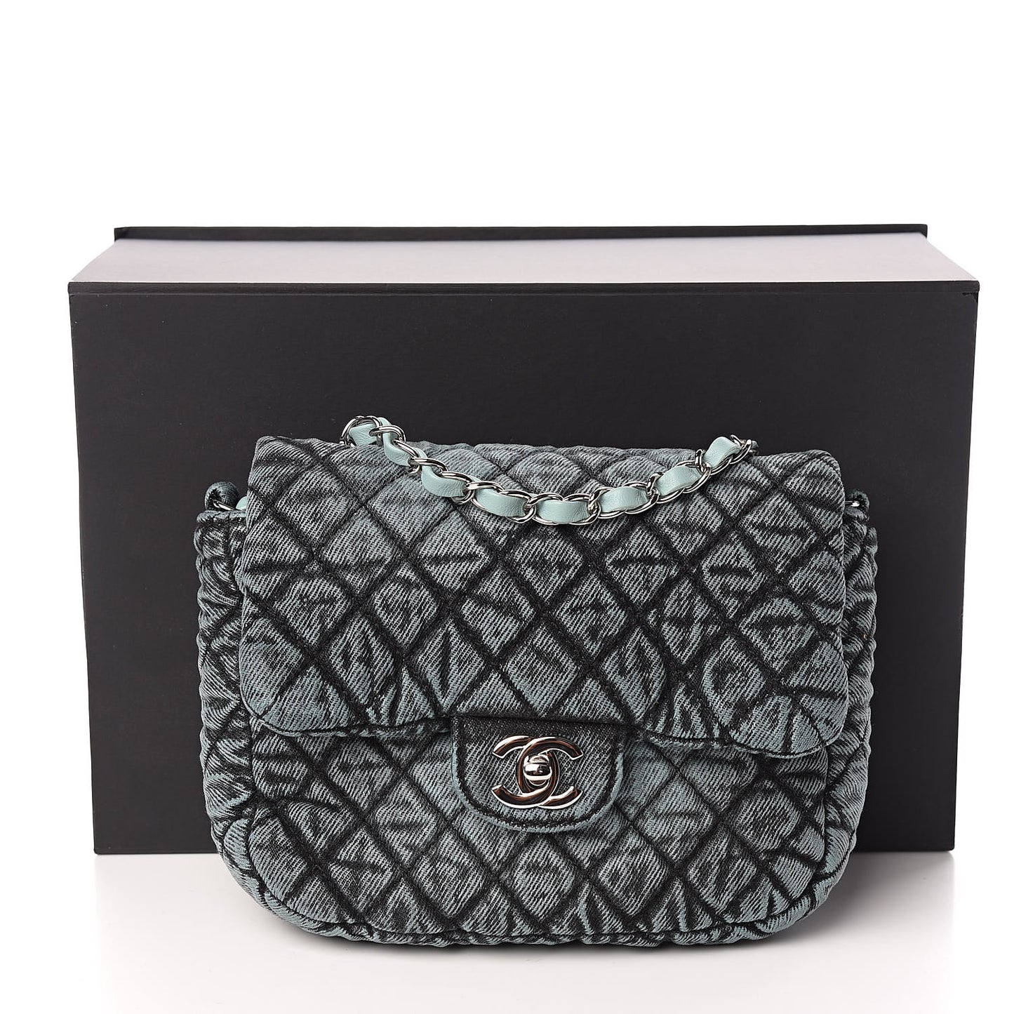 Denim Quilted Small Denimpression Flap Blue Black