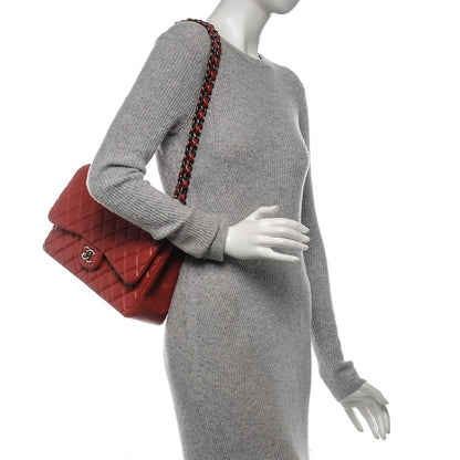 Chanel Lambskin Quilted Jumbo Double Flap Red 2 of 10