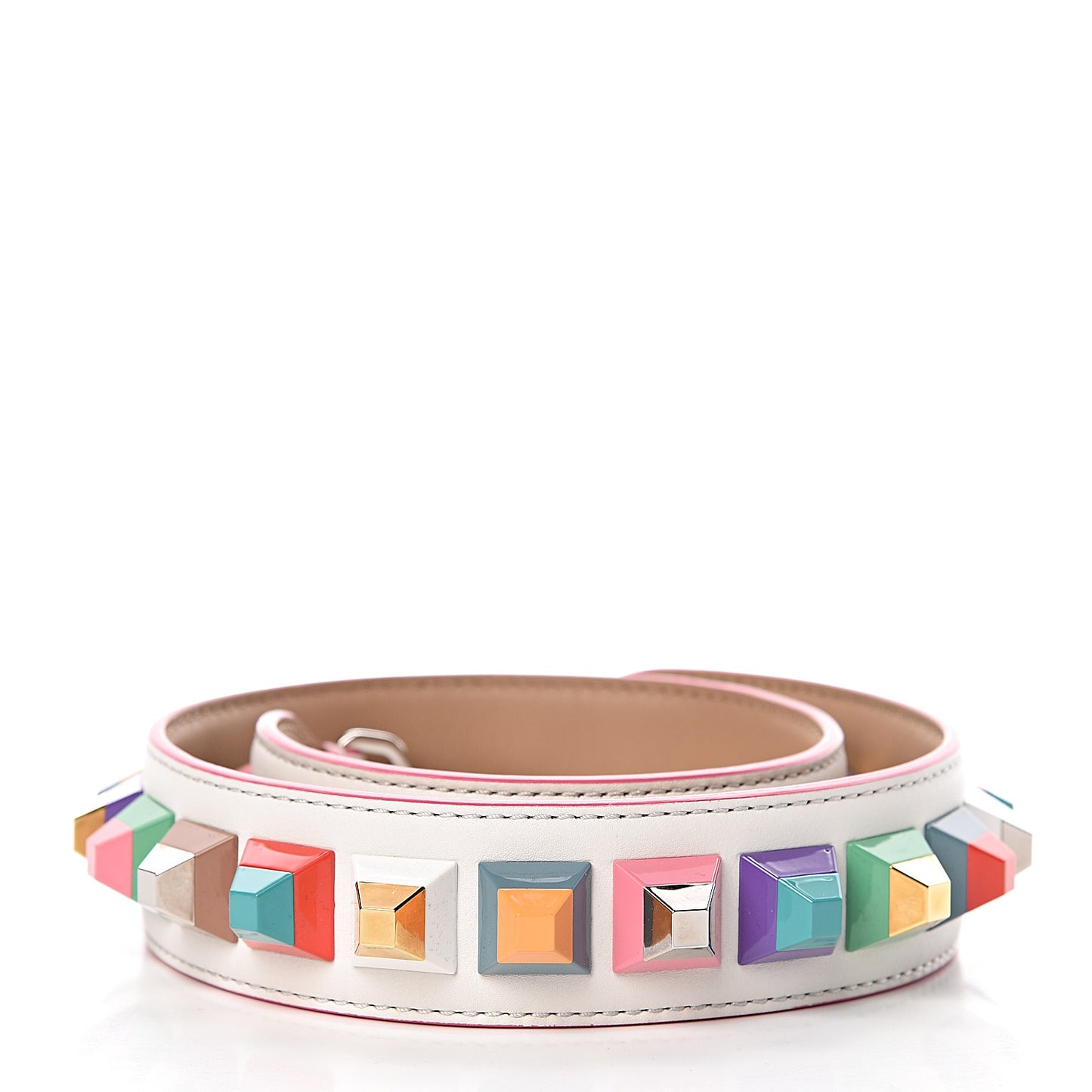 Vitello Dolce Plexiglass Bi-Color Studded Strap You White Ice Cuoio Multicolor