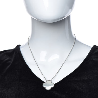 Van Cleef & Arpels 18K White Gold Mother of Pearl Magic Alhambra Pendant Necklace 2 of 4