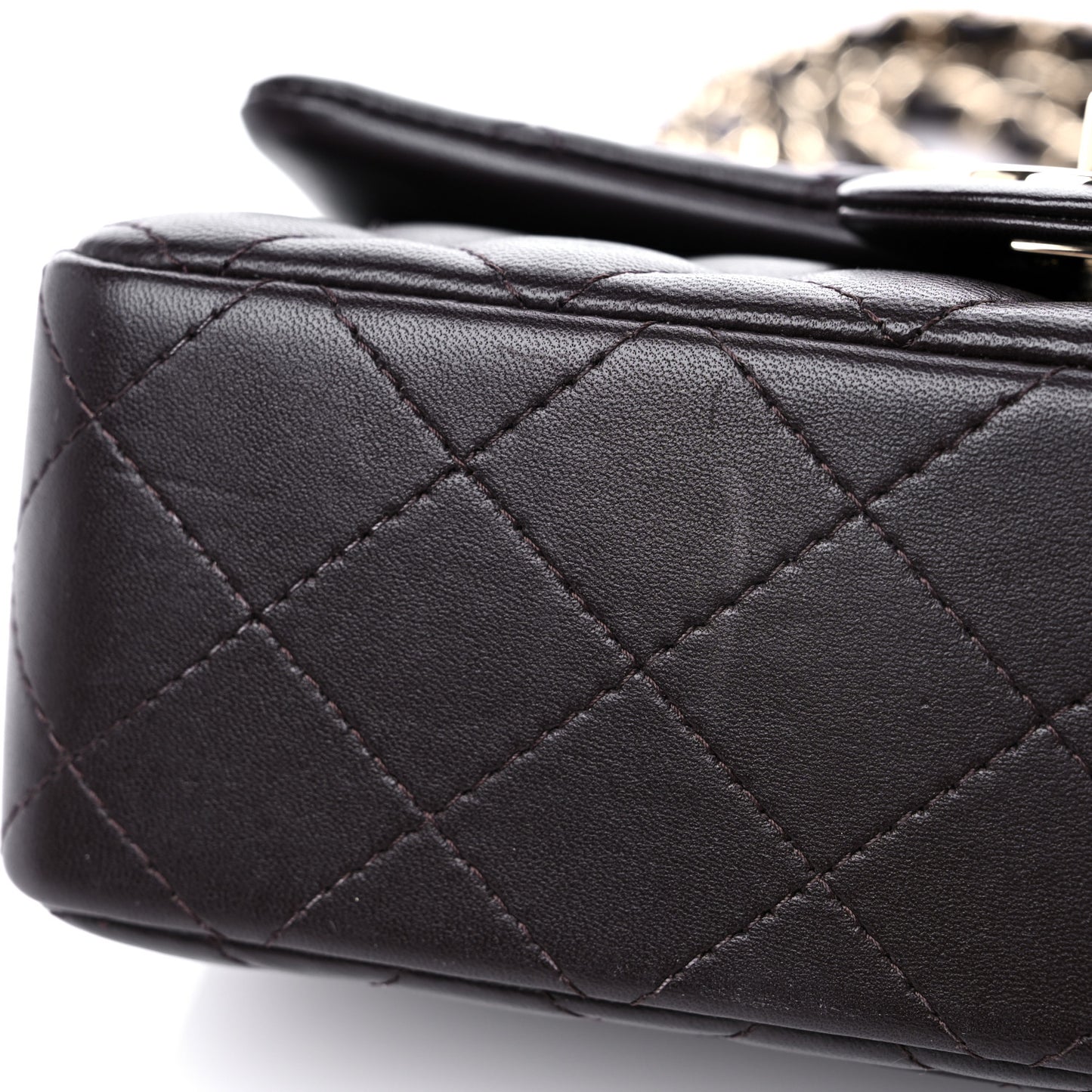 Lambskin Quilted Mini Rectangular Flap Dark Brown