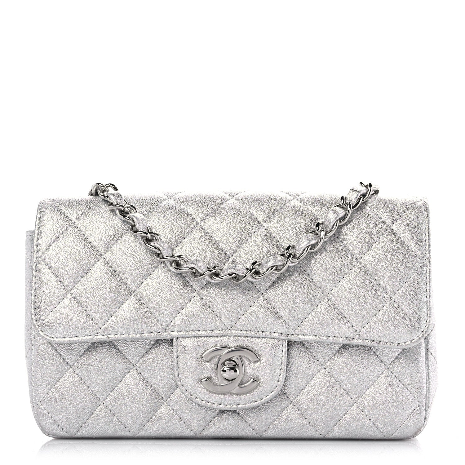 Chanel Metallic Lambskin Quilted Mini Rectangular Flap Silver 1 of 9