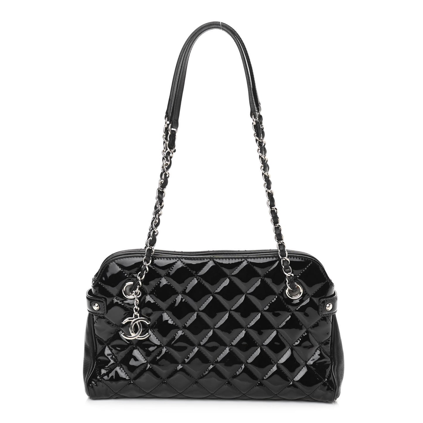 Patent Quilted Medium Just Mademoiselle Bowling Bag Black