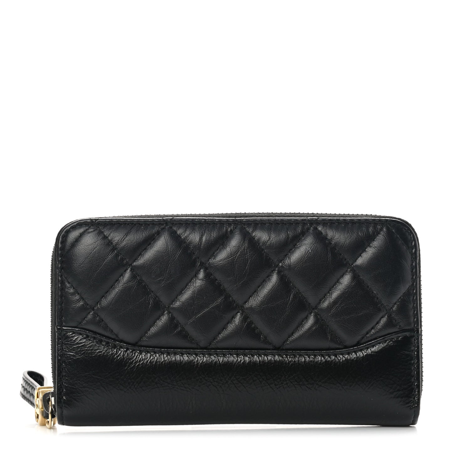 Aged Calfskin Quilted Small Gabrielle Zip Around Wallet Black